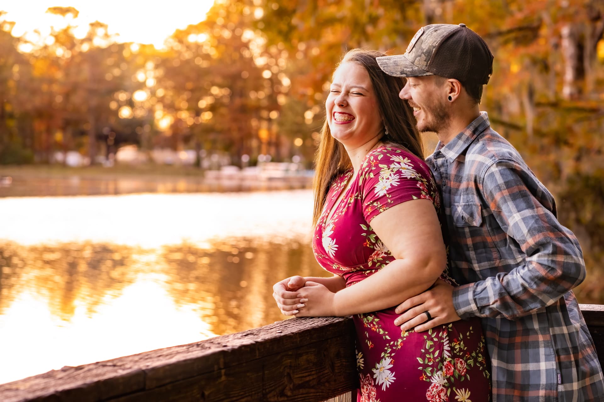 Engagement portrait of a couple at golden hour