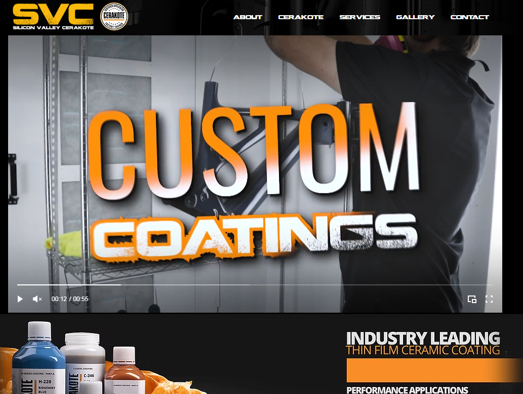 Silicon Valley Cerakote website with the Custom Coatings video we produced embedded on its home page